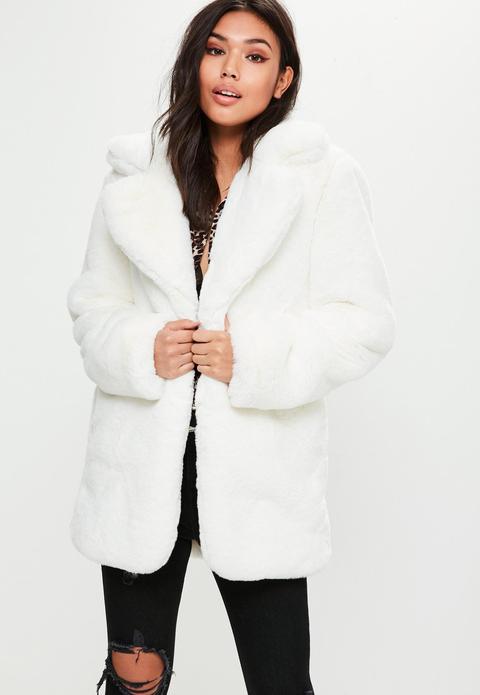 White Faux Fur Coat, Cream