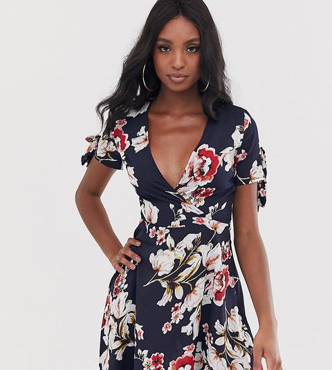 Parisian Tall Wrap Front Dress With Tie Sleeve Detail In Floral Print-navy  from ASOS on 21 Buttons