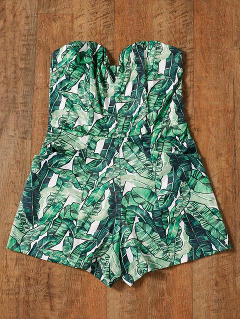 Strapless Tropical Print Romper