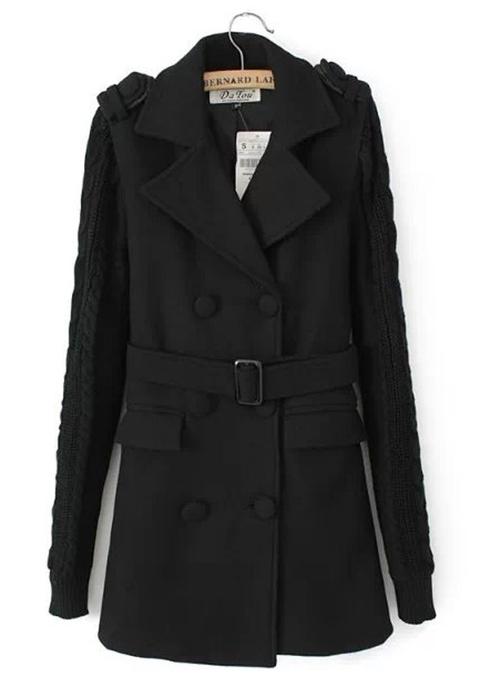 Cappotto Lana Cintura Nero