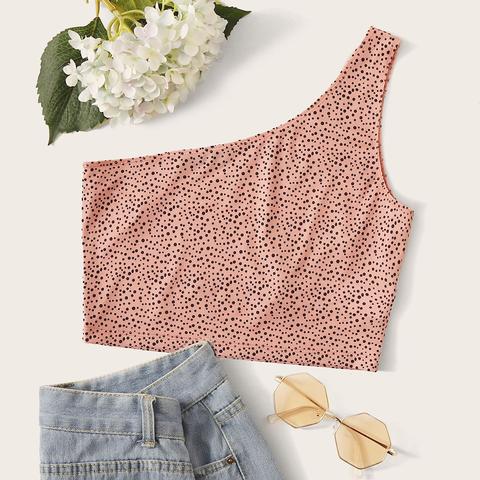 Polka Dot One-shoulder Crop Top