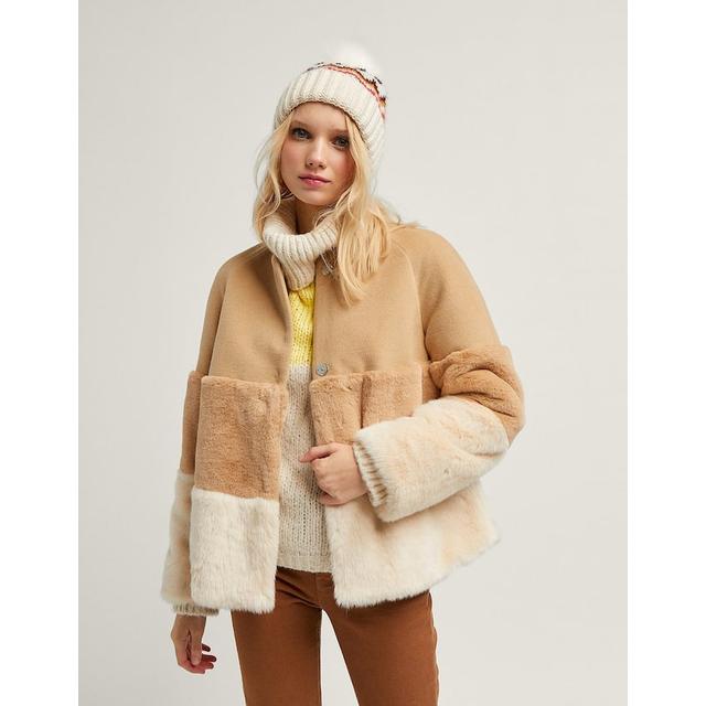 contrast faux fur coat
