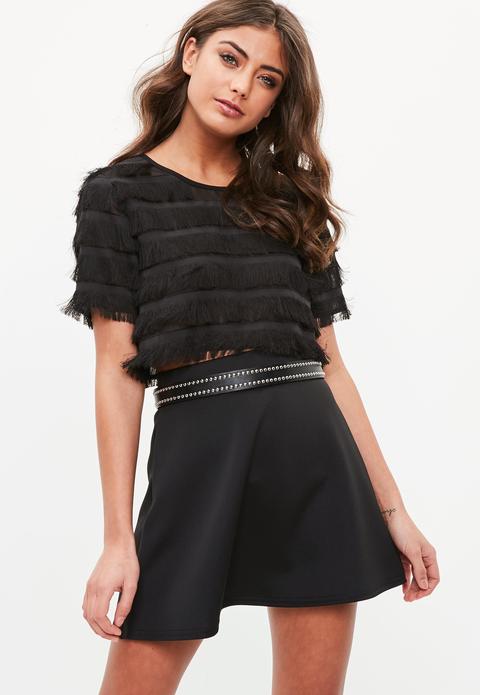 Black Rodeo Fringe Crop Top