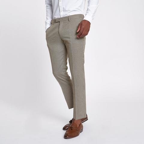 Brown Dogstooth Check Cropped Skinny Trousers