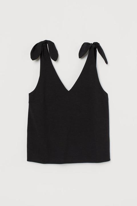 V-neck Top With Ties - Black