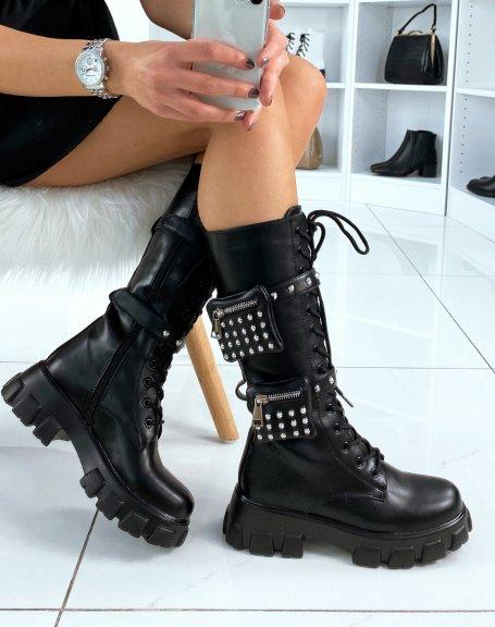 Bottes Hautes Noires À Poches Cloutées