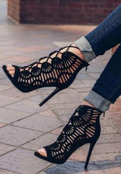 Sandalias Piscine Boca Estilete Moda A Cielo Abierto De Tacón Alto Negro