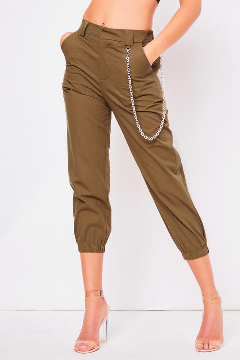 Cassie Khaki Chain Trousers