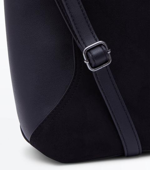 Black Suedette Panel Bucket Bag New Look