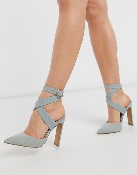 Asos Design Pier Set Back Heeled Sandals In Denim-blue