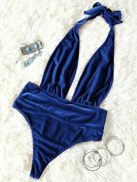 Velvet Open Back One Piece Swimwear