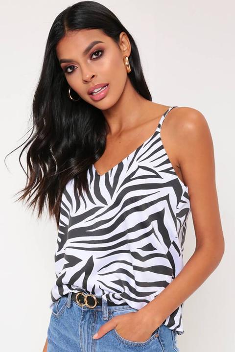 Black / White Zebra Brushed Satin Cami Top