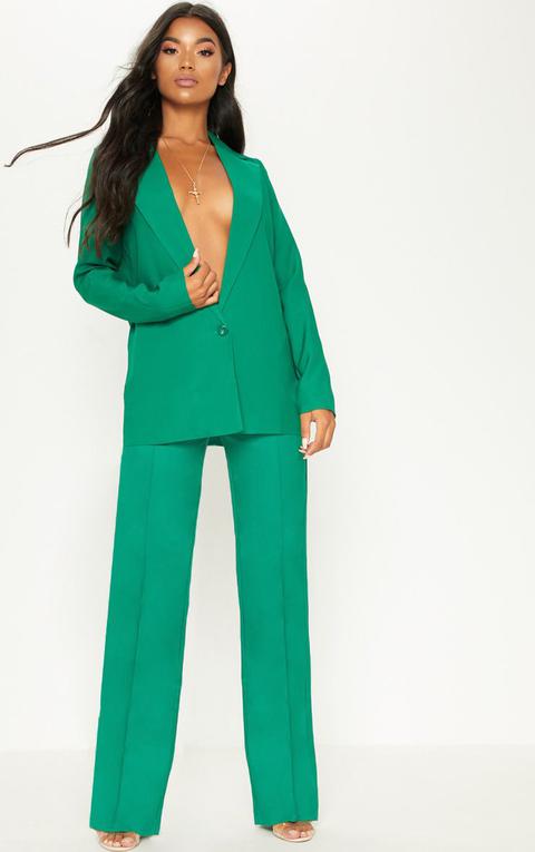 Green High Waisted Straight Leg Trousers