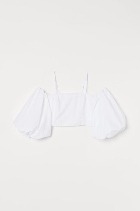 Puff-sleeved Poplin Blouse - White