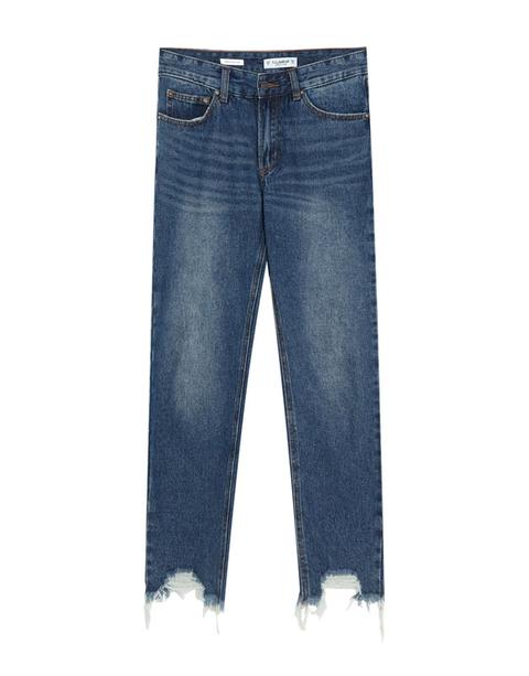 Jeans Dritti Con Orlo Strappato