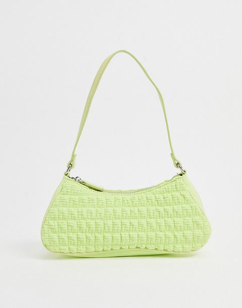 Asos Design Ruched Elongated 90s Shoulder Bag In Lime-green