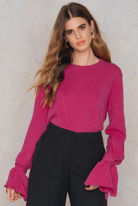 Tied Sleeve Knitted Sweater Pink