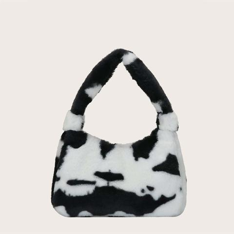 Girls Cow Print Fluffy Baguette Bag