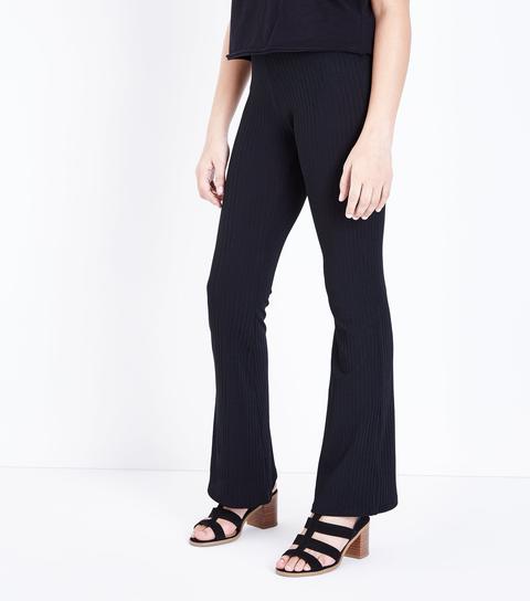 Teens Black Ribbed Flared Trousers New Look