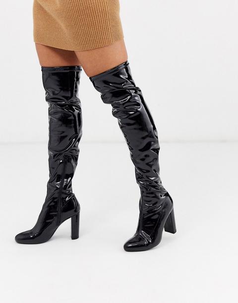 Glamorous Patent Knee High Boots-black 