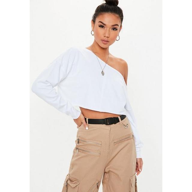 off the shoulder cropped sweatshirt