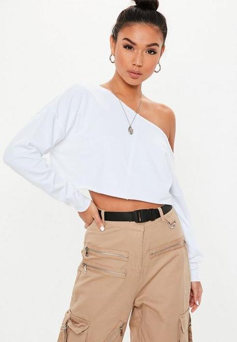 off the shoulder cropped sweatshirt