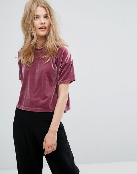 Weekday - T-shirt In Velluto - Viola