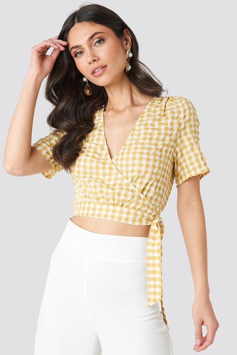 Checked Overlap Blouse Gelb