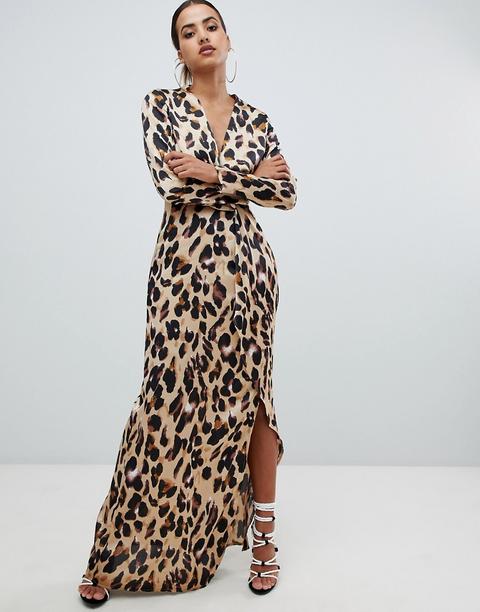 Missguided Twist Wrap Maxi Dress In Leopard - Leopard