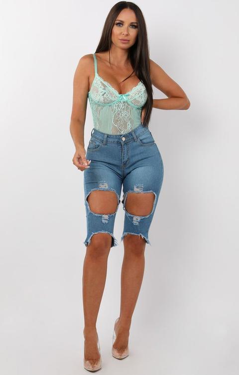 Blue Floral Lace Bodysuit - Amelia