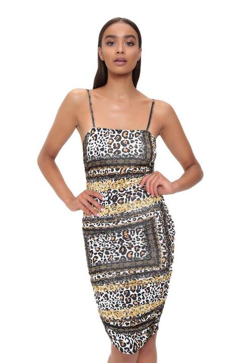 Leopard Print Ruched Mini Dress