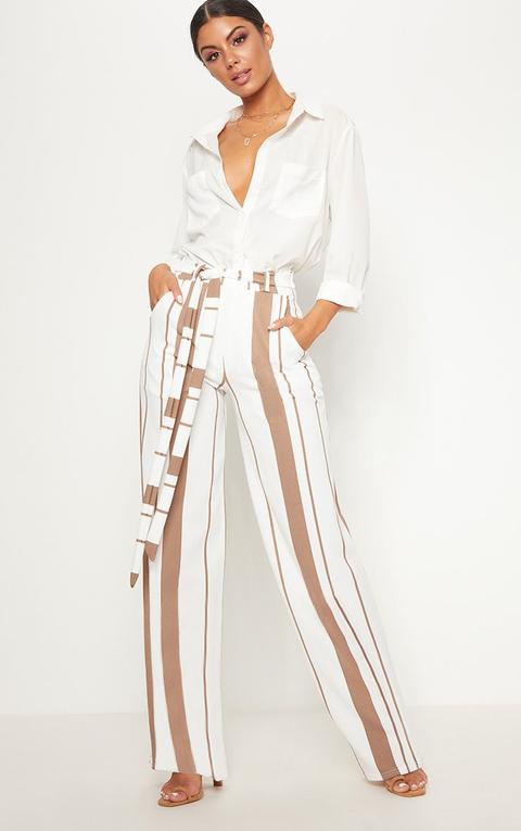 Stone Crepe Stripe Tie Waist Wide Leg Trouser