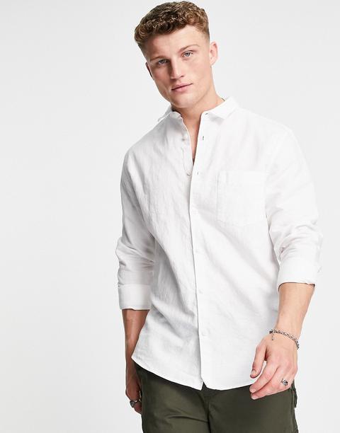 Camisa Blanca De Manga Larga En Tejido De Lino De River Island-blanco