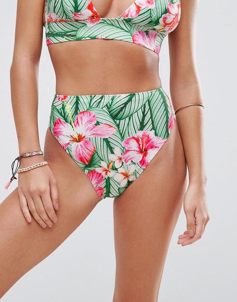 Braguitas De Bikini De Talle Alto Con Pernera Alta Y Estampado De Palmeras Exóticas Mix And Match De Asos