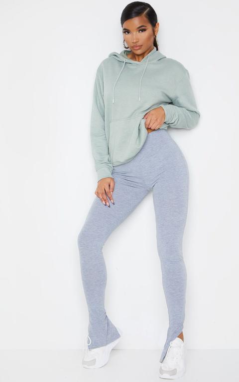 Grey Marl Basic Jersey Split Hem Leggings