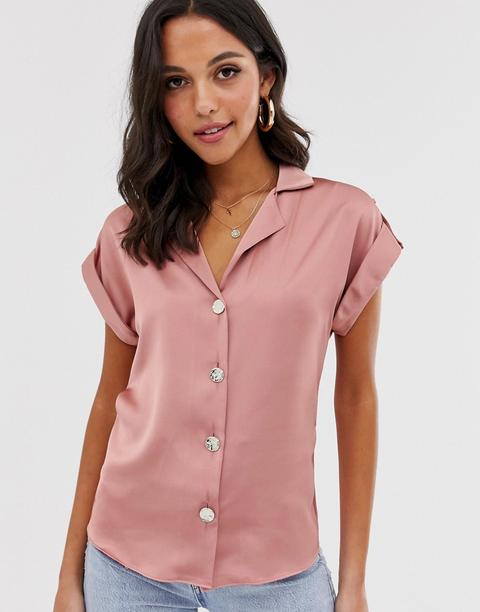 River Island - Camicia Comoda Rosa In Raso - Rosa