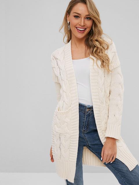 Cardigan Lungo In Maglia Con Tasca