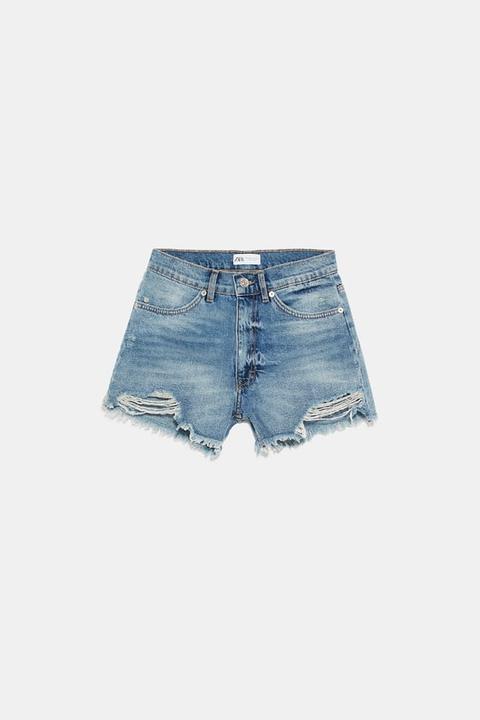 Shorts Denim Mid Rise Con Strappi