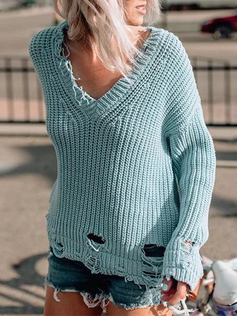 Pullover Scollo A V Casual Blu