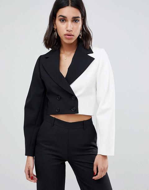 Asos Design Premium Mono Cropped Double Breasted Blazer-multi