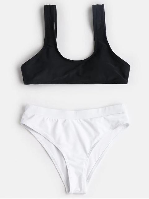 Scoop Two Tone High Cut Bikini White And Black