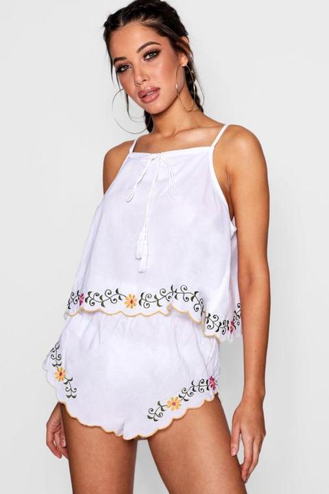 Embroidered Scallop Edge Beach Co-ord