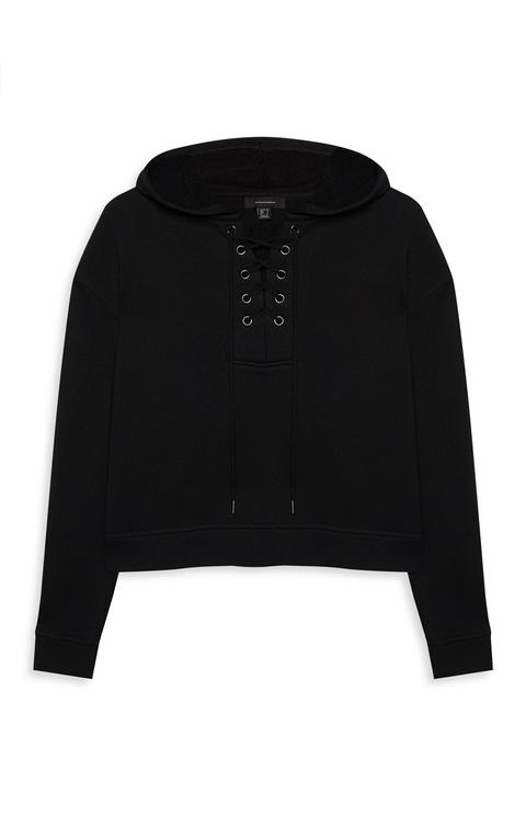 Black Crop Lace Up Hoody