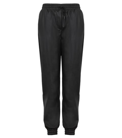 Black Leather-look Cuffed Joggers New Look