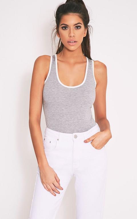 Basic Jersey Grey Contrast Thong Bodysuit