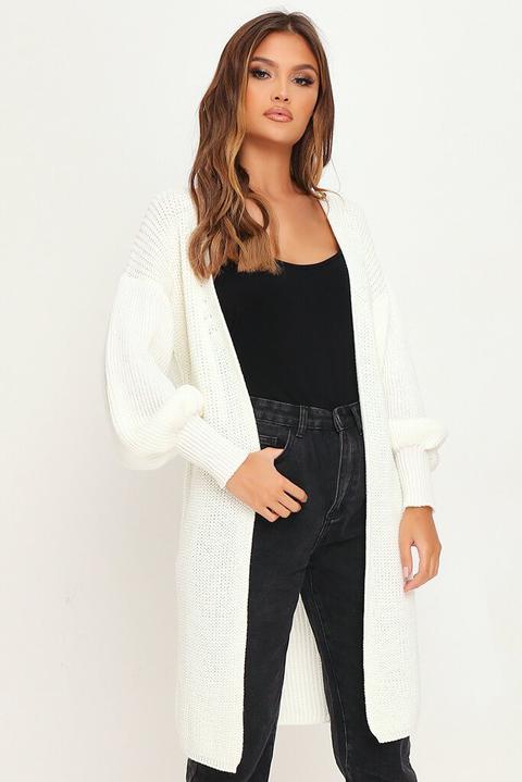 Cream Balloon Sleeve Knitted Cardigan