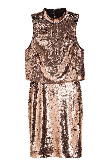 H & M - Vestido De Lentejuelas - Beis