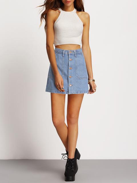 Minigonna In Jeans Con Bottoni
