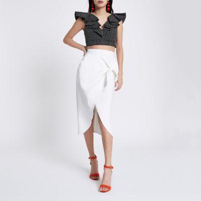 White Tie Front Pencil Skirt