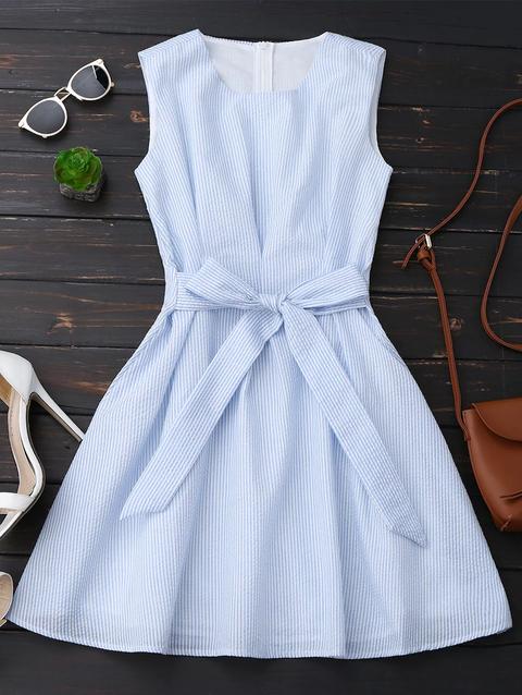 Sleeveless Striped Bowknot Dress